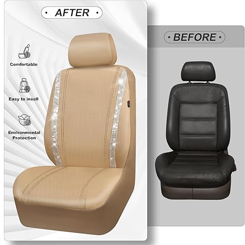 Miniatura 171 de CAR PASS Funda de asiento trasero de cuero y diamantes de imitación brillantes, impermeable, diseño de diamante brillante, ajuste universal, tiras