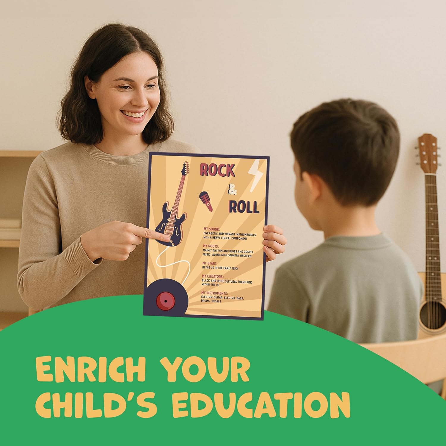 Hubble Bubble Kids Music Genre Posters for Classroom - 10 Pack Decorations to Teach Rock, Jazz, Reggae & More - 13x17 Education Posters