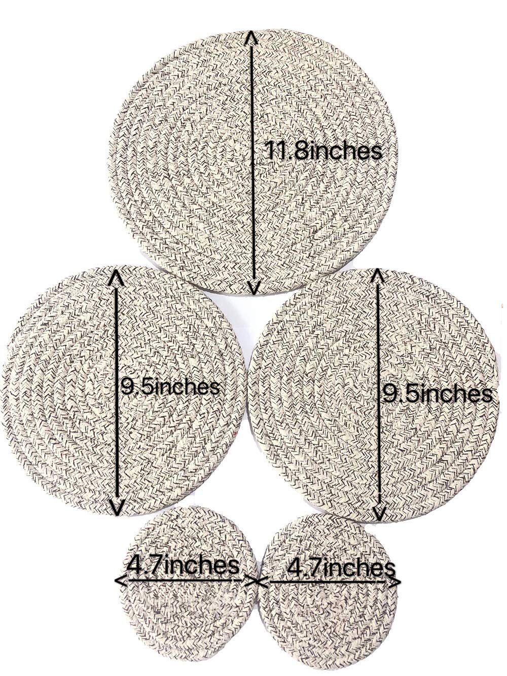 5-Pack Braided Potholders & Trivets Set - Heat Resistant Cotton Hot Pads In 3 Sizes (Beige)