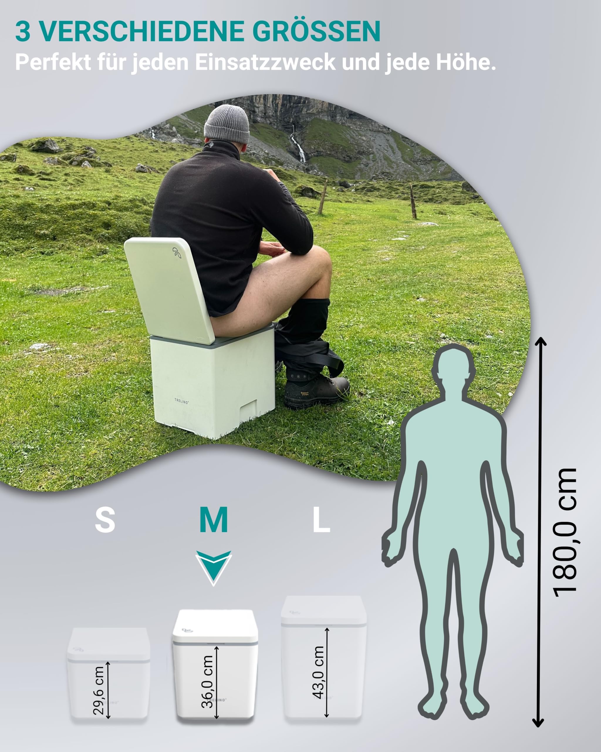 TRELINO Evo M (39T x 33B x 36H cm), Trockentrenntoilette, Mobile Campingtoilette ohne Chemie, Trenntoilette für Wohnmobil, Van, Camper, Camping, Garten