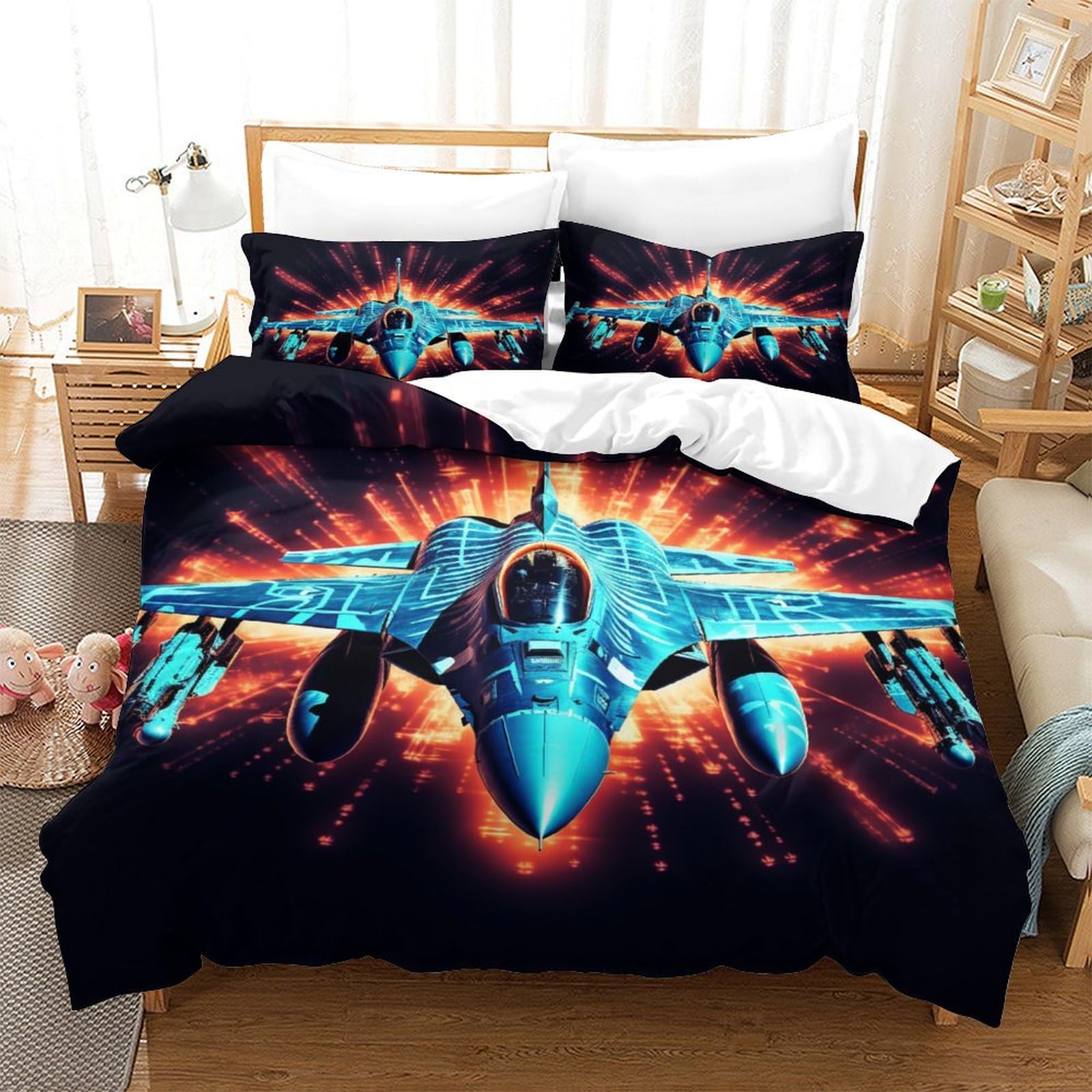 Parure de lit guerrier pour chambre d'enfant avec housse de couette douce 140x200