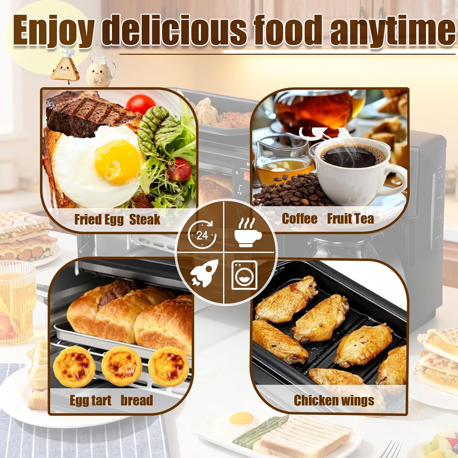 Multifunction Breakfast Maker with 7L Adjustable Temperature Oven, Coffee Maker, Non-stick Griddle and Toaster Function, Best for Apartments