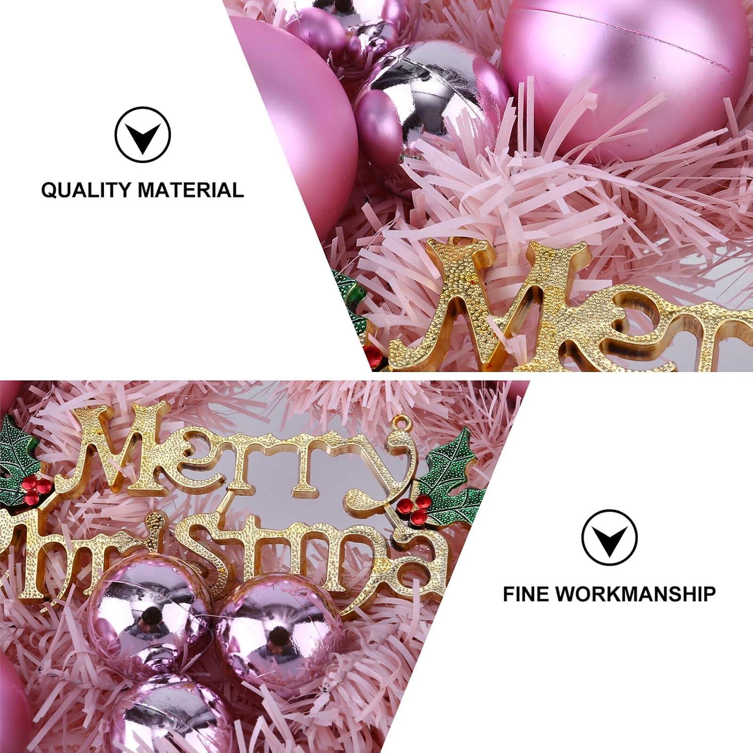 Pink Xmas Wreath with Decorative Ornaments Lightweight Christmas Wreath Pendant for Wall Door Bedroom Indoor and Outdoor Holiday Decoration Reusable Festive Hanging Garland