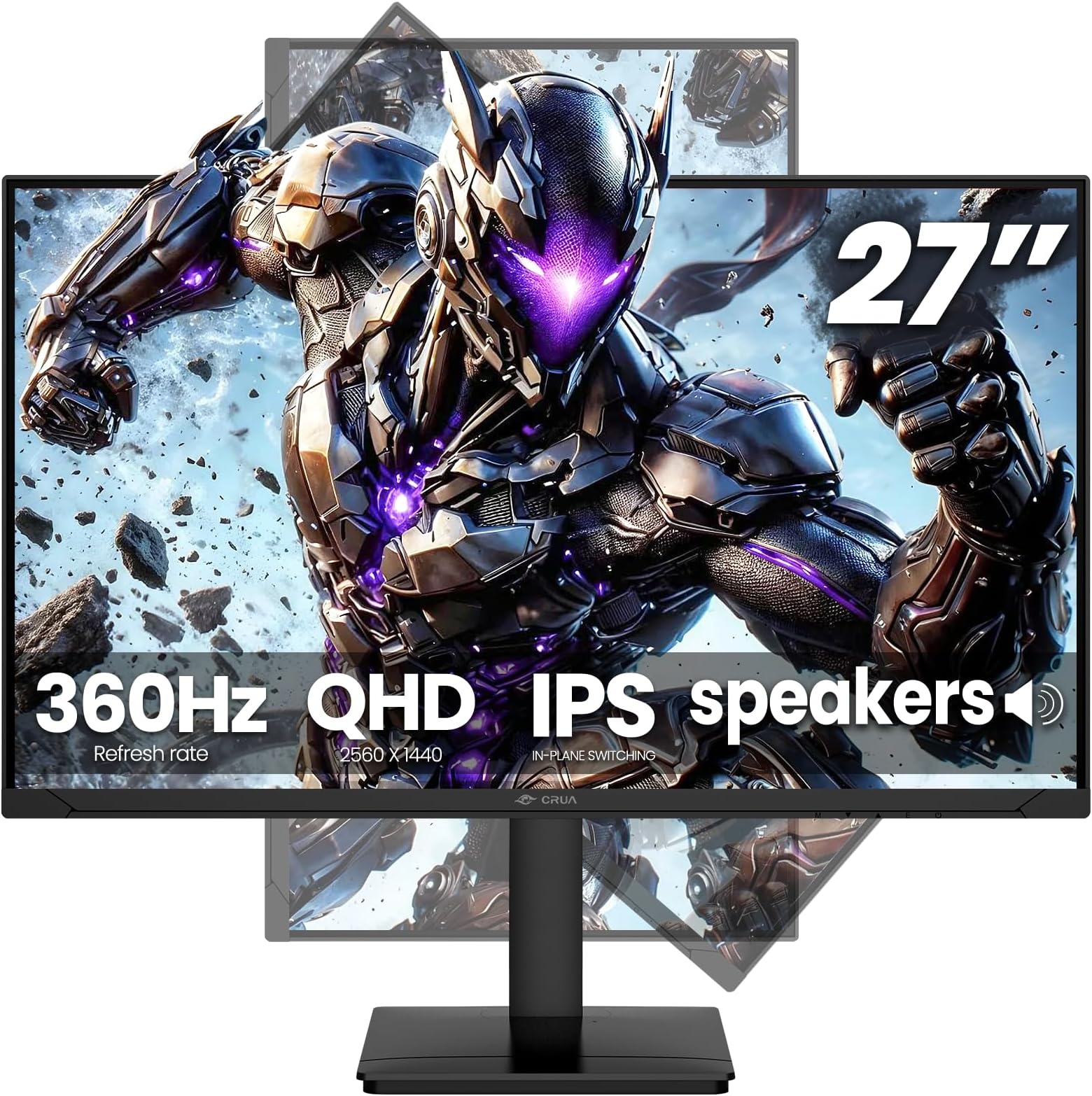 CRUA 27Inch Gaming Monitor 360HZ, QHD 1440P 120% sRGB IPS Computer Monitor with Built in Speaker, Height/Pivot/Swivel/Tilt Adjustable Vertical Monitor, Support FreeSync, DP&HDMI, Wall Mount-Black