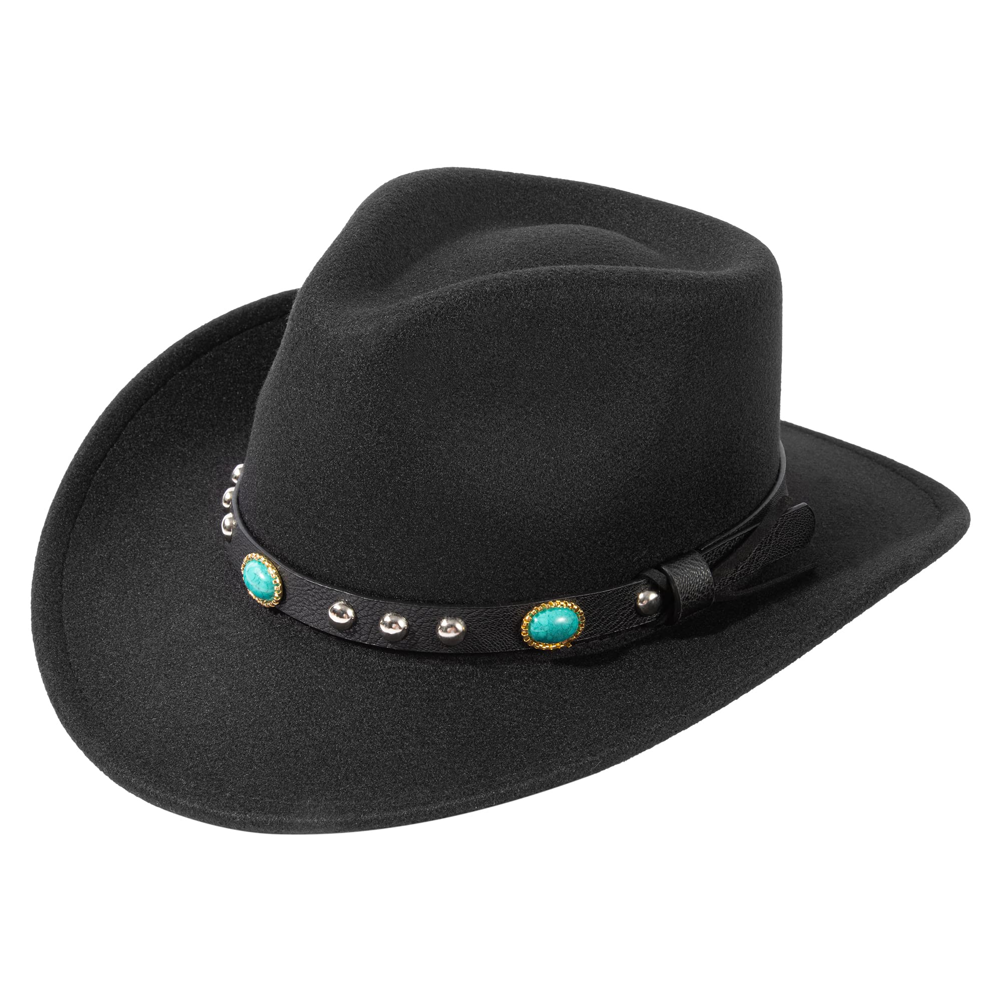 Toppers Mens Womens Western Wide Brim Cowboy Hat Outdoor Panama Fedora Hat with Strap BlueGem