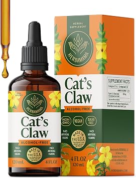 HERBAMAMA Cats Claw Tincture - Immune & Gut Support Supplements | Immunity Supplement Non-GMO Alcohol & Sugar-Free Vegan Liquid Formula 84-Day Supply 4 fl oz