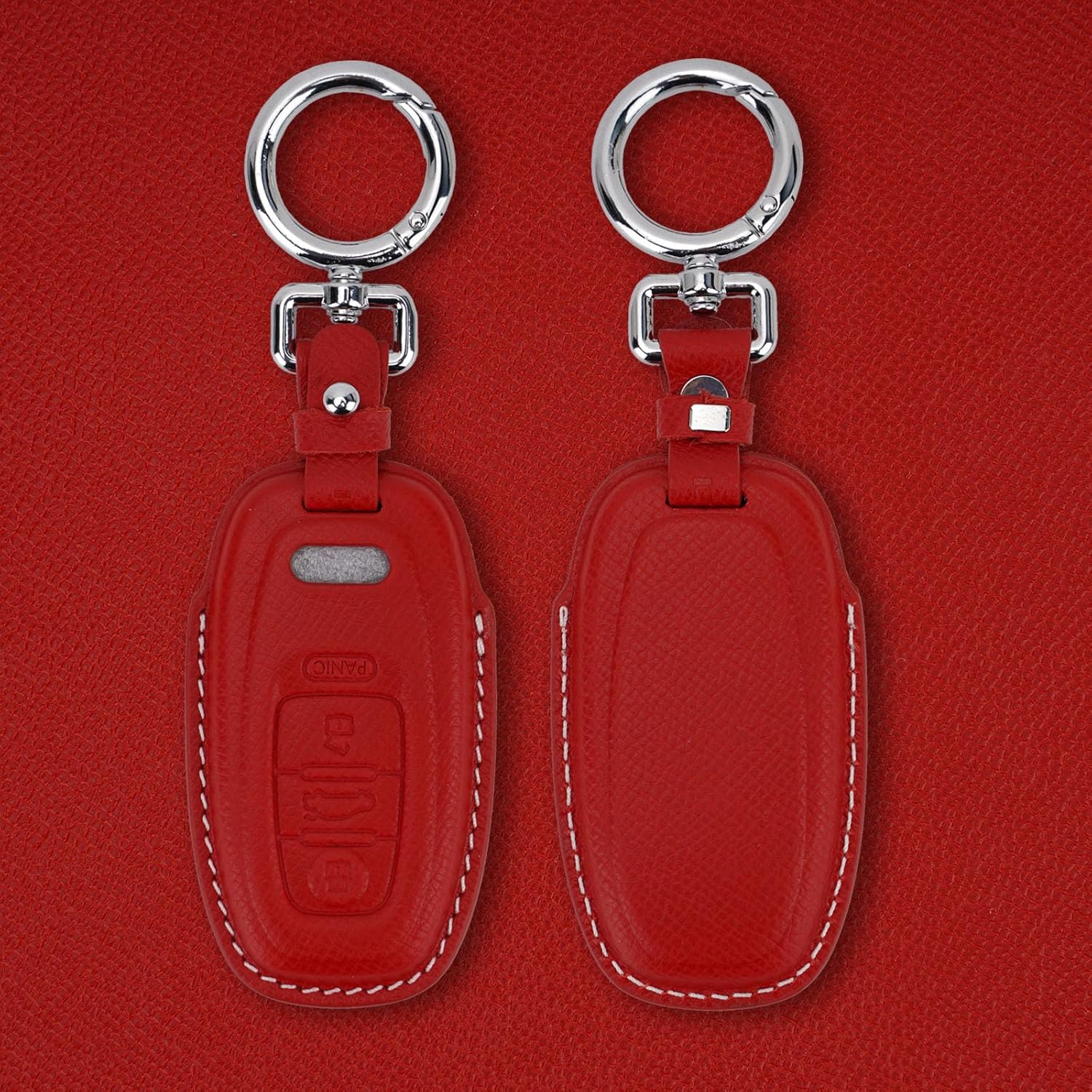 Genuine Leather Key Fob Cover Case, Keychain, Key Shell Compatible with Audi A4 A4L A5 A6 A6L A7 A8 Q5 R8 RS4 RS5 RS6 RS7 S4 S5 S6 S7 S8 SQ5 Key (Red)