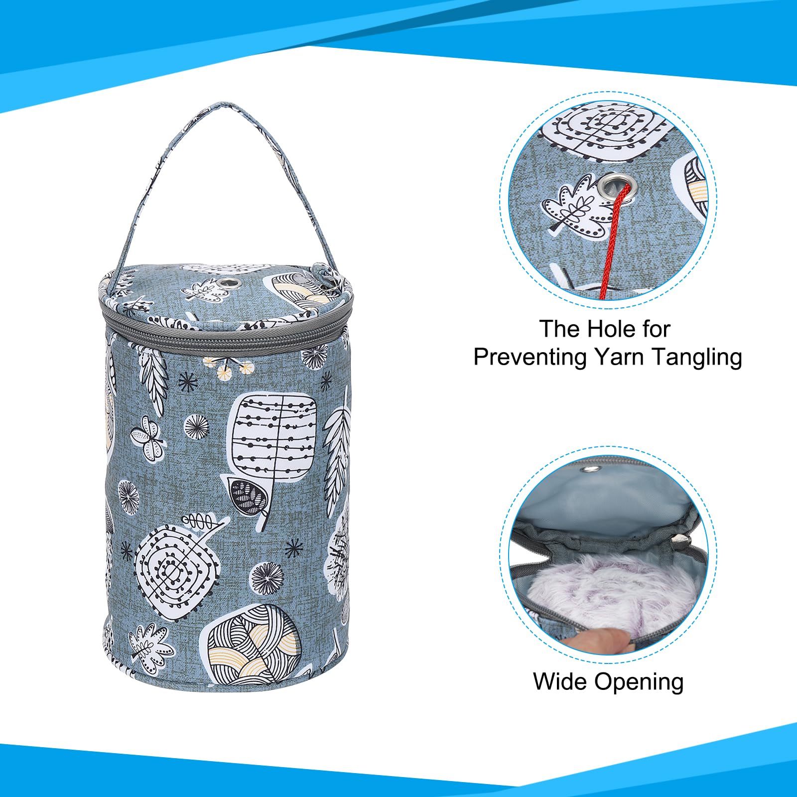PATIKIL Knitting Bag for Yarn Storage Small Size Crochet Organizer Strap Case Holder with Pocket for Crocheting Supplies Needles Hooks Blue Gray - Image 3