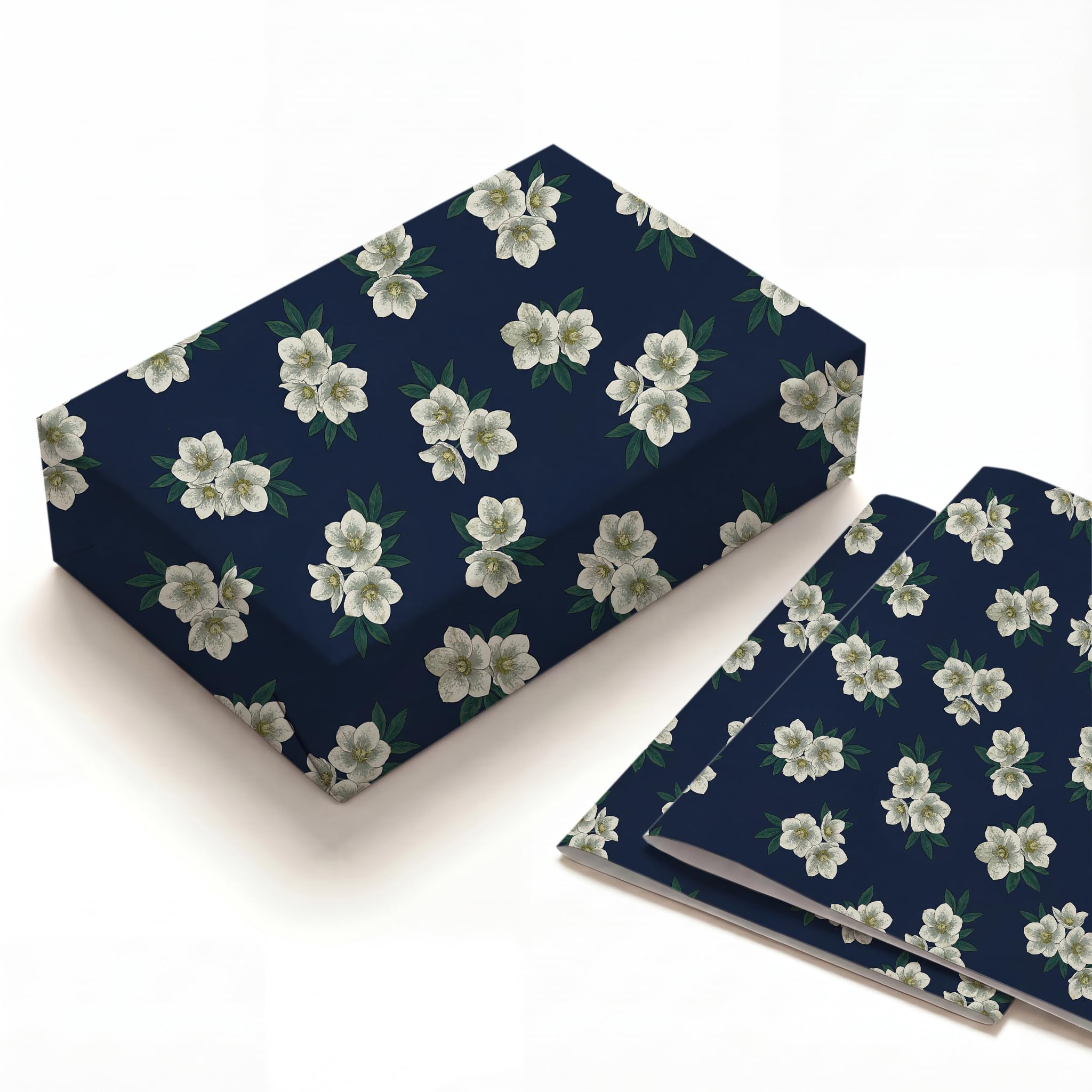 Navy Floral Wrapping Paper, 2 Folded Sheets 19.7 x 27.6 Inch Thick Kraft Gift Wrap for Wedding Winter Holiday Birthday Moody Midnight Garden Aesthetic