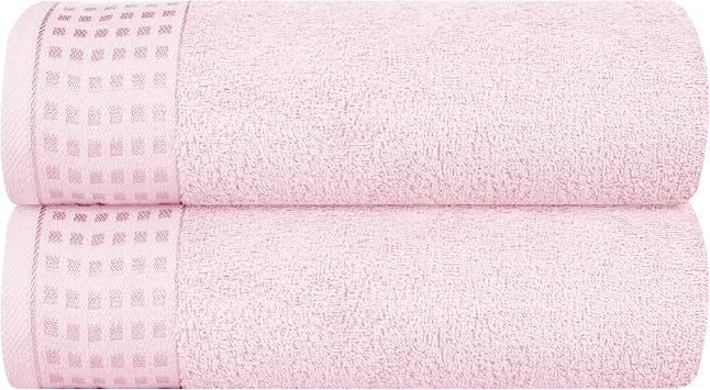 GLAMBURG 100% Cotton 2 Pack Oversized Bath Towel Set 28x55 Inches, Ultra Soft Highly Absorbant Compact Quickdry & Lightweight Large Bath Towels, Ideal for Gym Travel Camp Pool - Pink