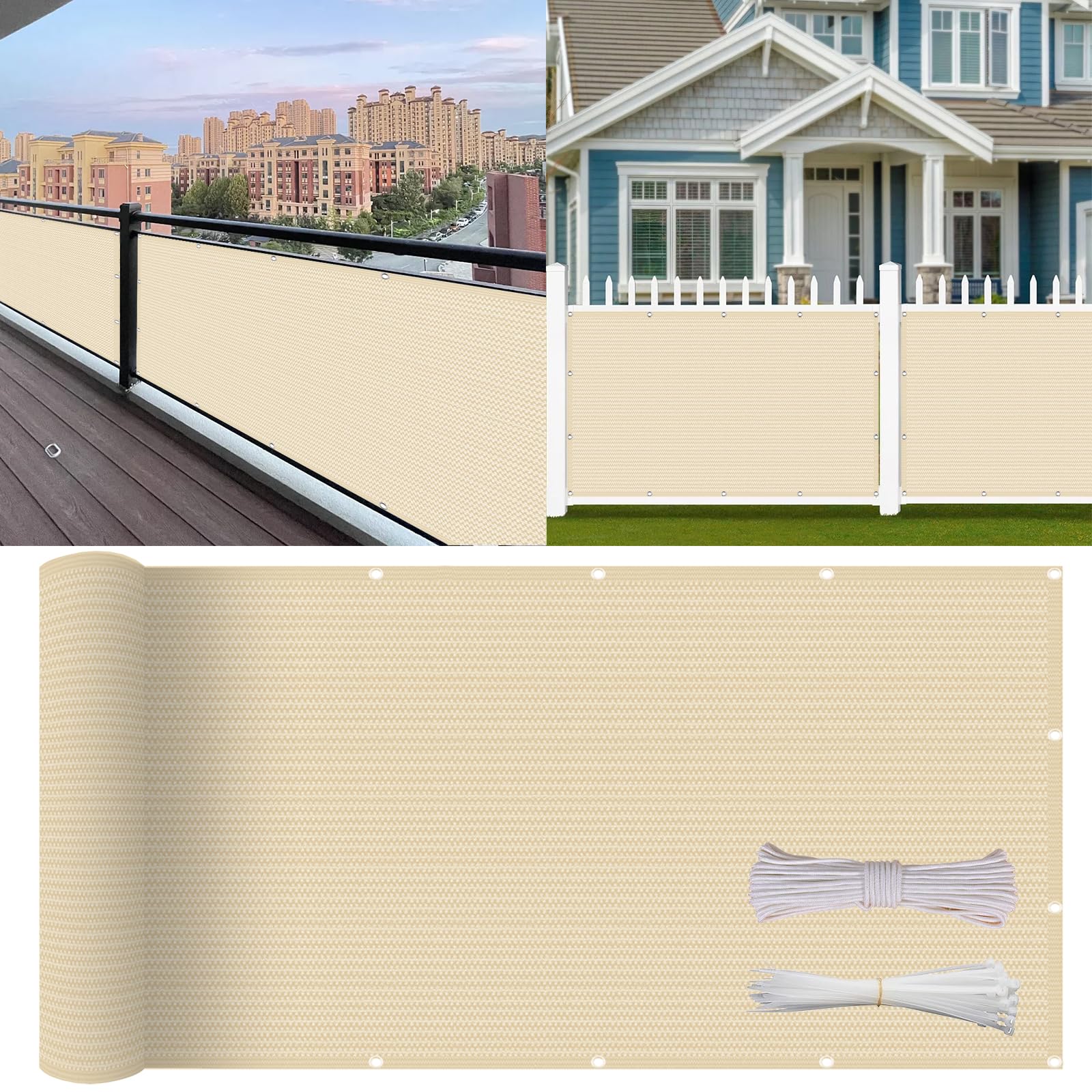 Brise-Vue Protection UV et Vent Écran de Jardin HDPE Crème