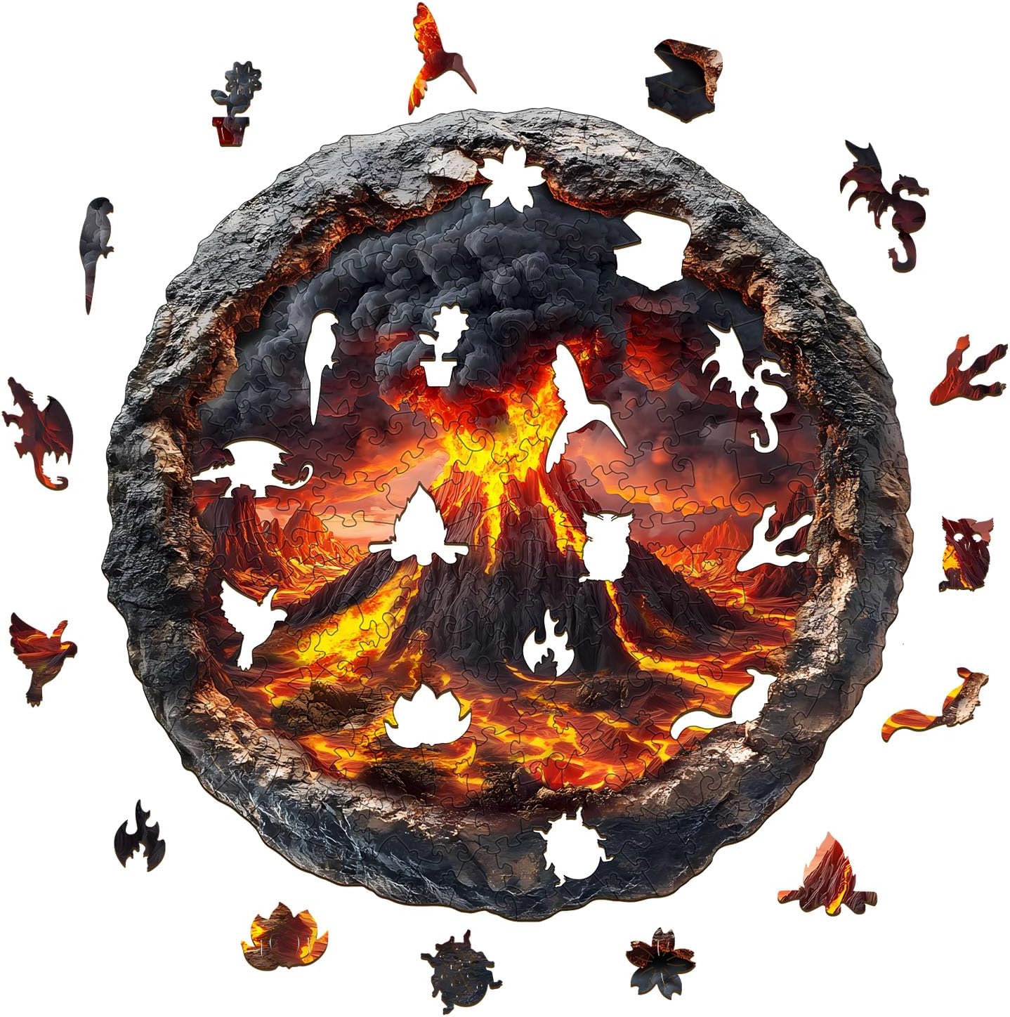 KAAYEE Wooden Puzzles for Adults, Volcanic Eruption Wooden Jigsaw Puzzle Unique Shape Wood Puzzle Adult, 3D Effect Puzzle Birthday Christmas Family Games (M-11.4 * 11.4 in-200pcs-Over 16 Years Old)
