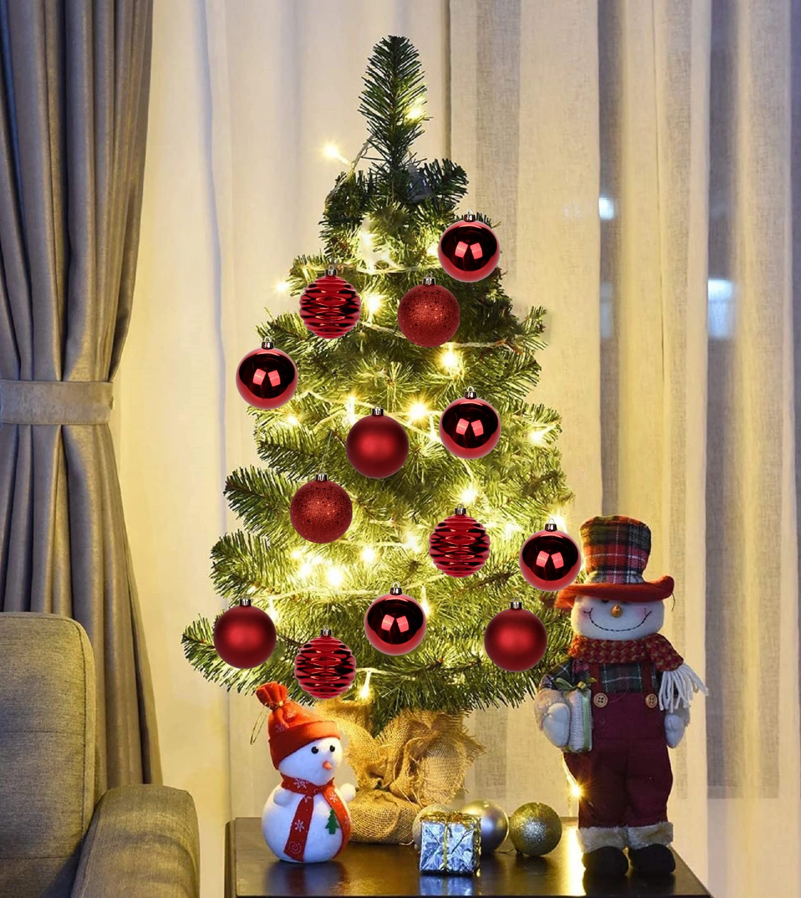 Oairse Bolas de Navidad rojas de 8 cm/3,15", 12 adornos de árbol inastillables con cuerdas para colgar, juego de decoraciones grandes para árbol de Navidad para bodas, vacaciones, fiestas, coronas