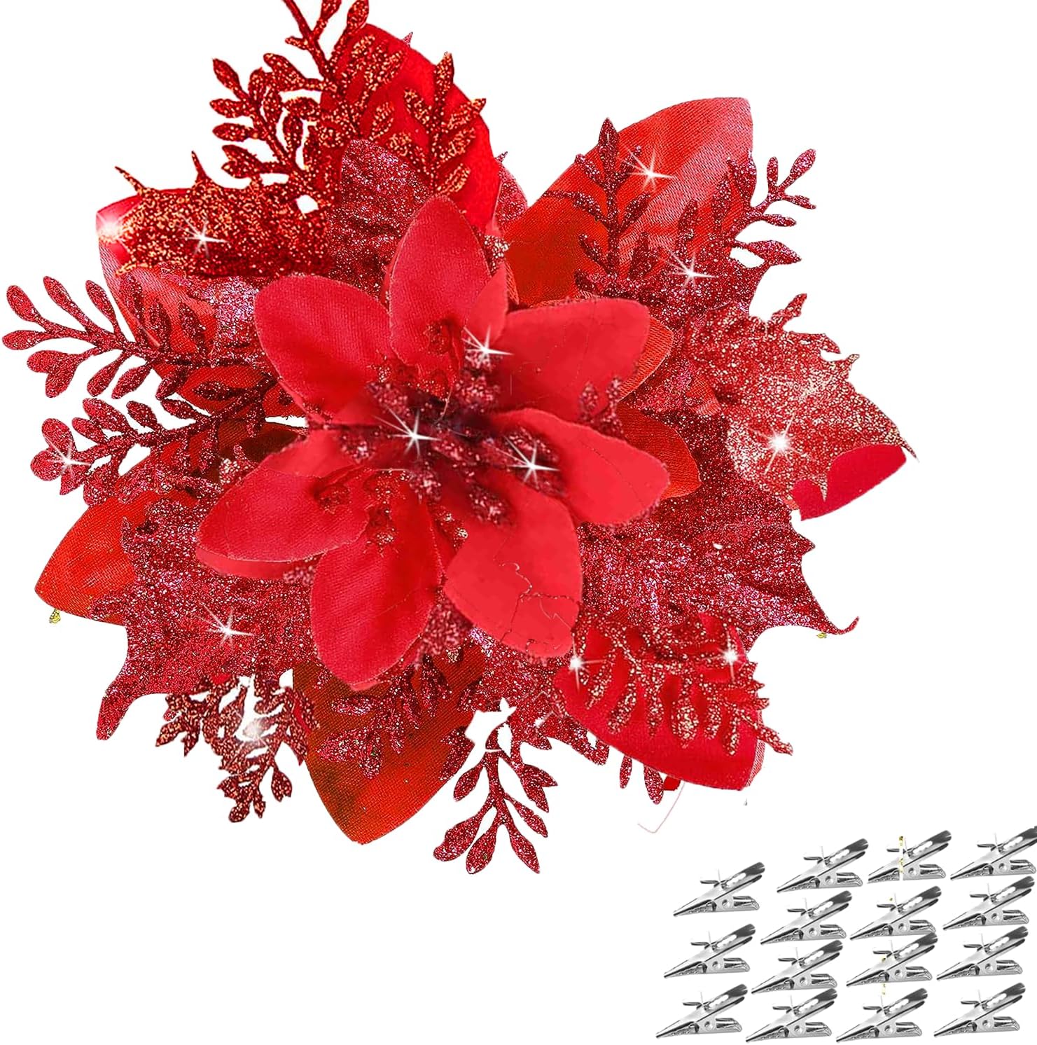 Spakfest 15 PCS Poinsettias Artificial Christmas Flowers