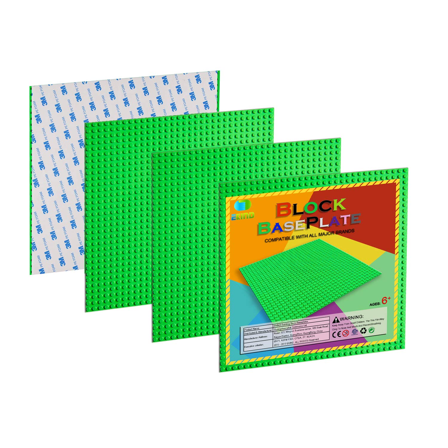 4 PCS Self Adhesive Classic Building Brick Plate 10" x 10" Compatible with Building Brickyard Blocks All Major Brands (Green)