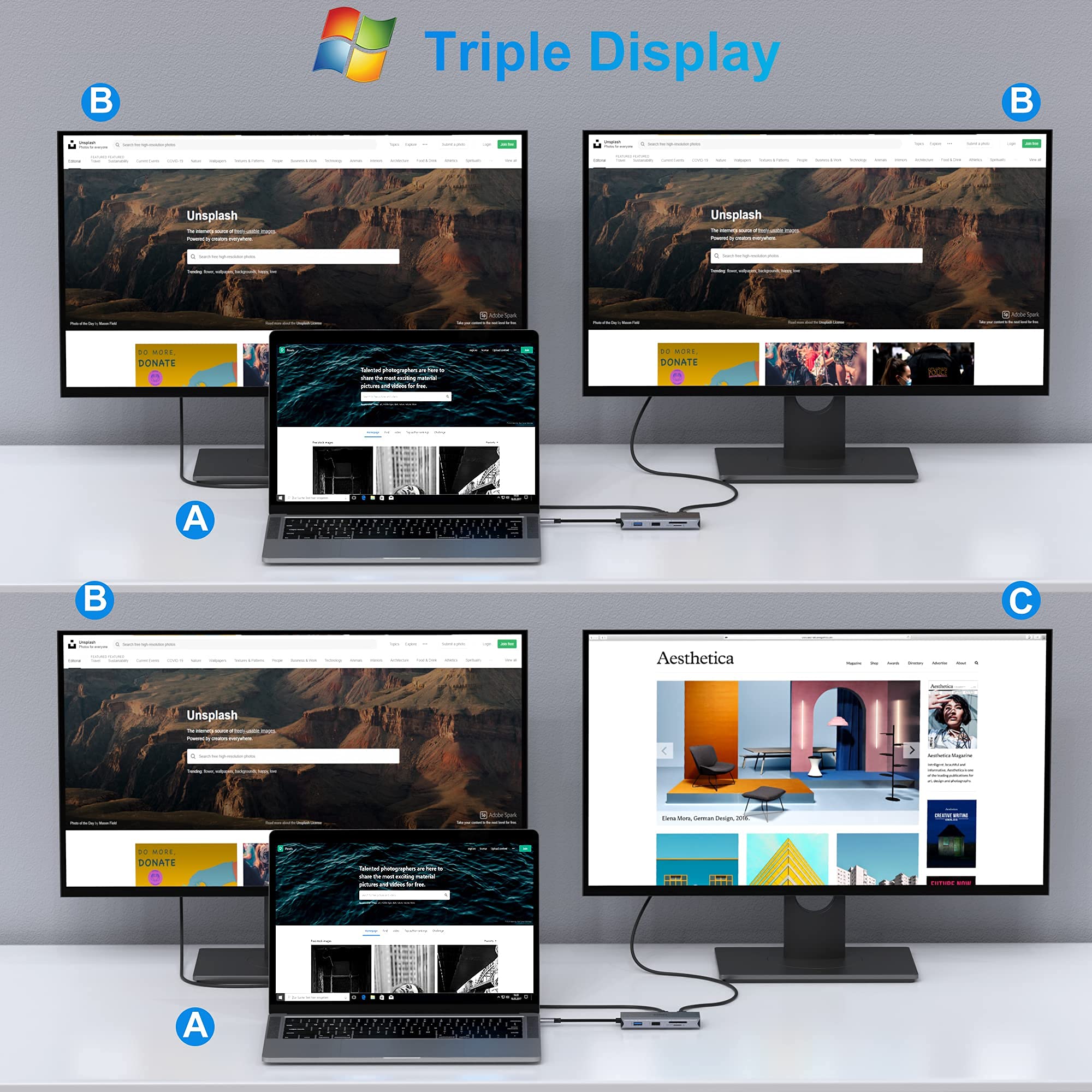 Estación de Acoplamiento USB C, Selore 9 en 1 USB C Hub 2 HDMI Dual Monitor, Gigabit Ethernet, USB 3.0 y USB 2.0, 100 W PD, SD/TF, Compatible con MacBook Pro, MacBook Huawei, DELL XPS Tablet Tipo C