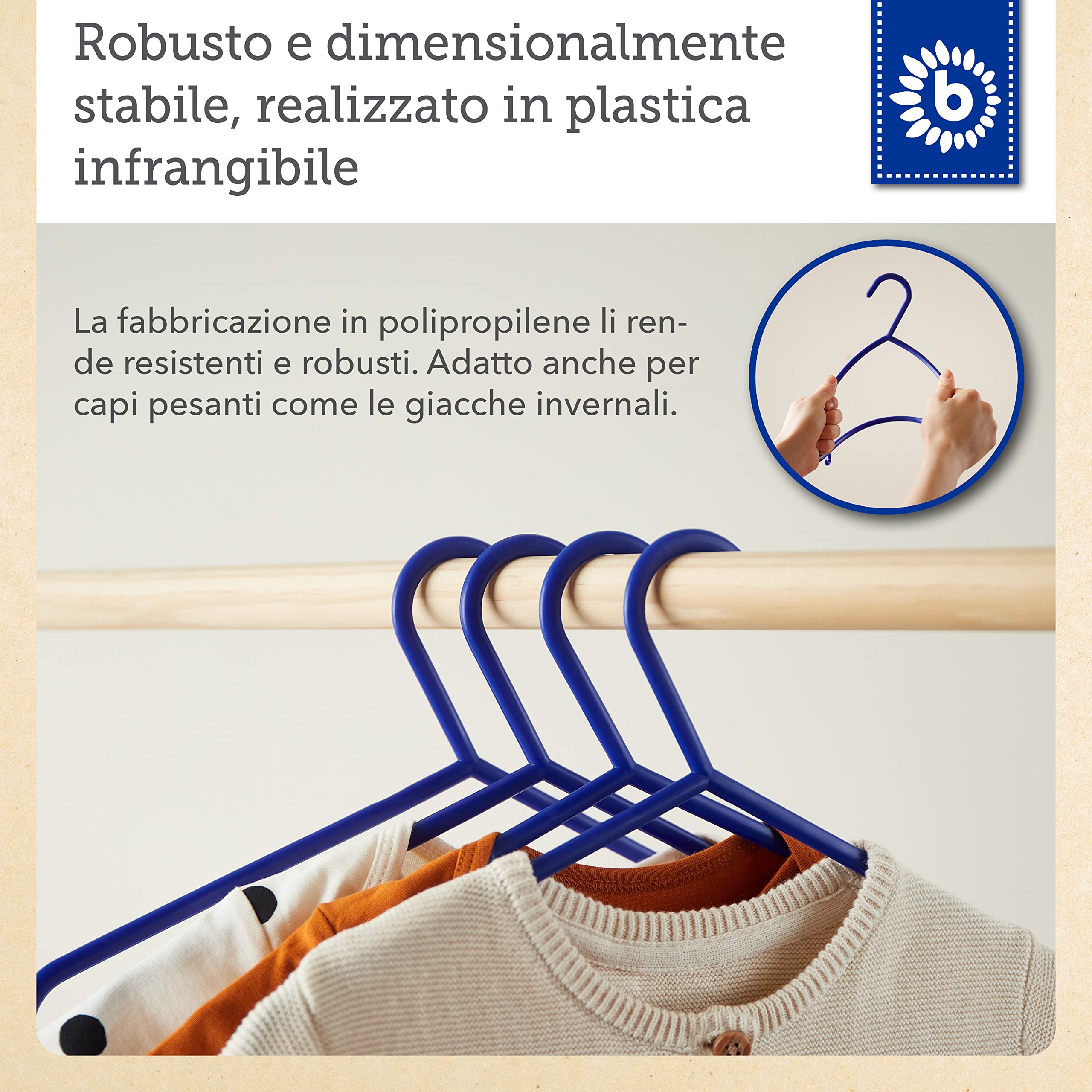 Bieco 04014140 Set di 8 Grucce Appendiabiti per Bambini, 29,5 x 18 x4,12, Blu