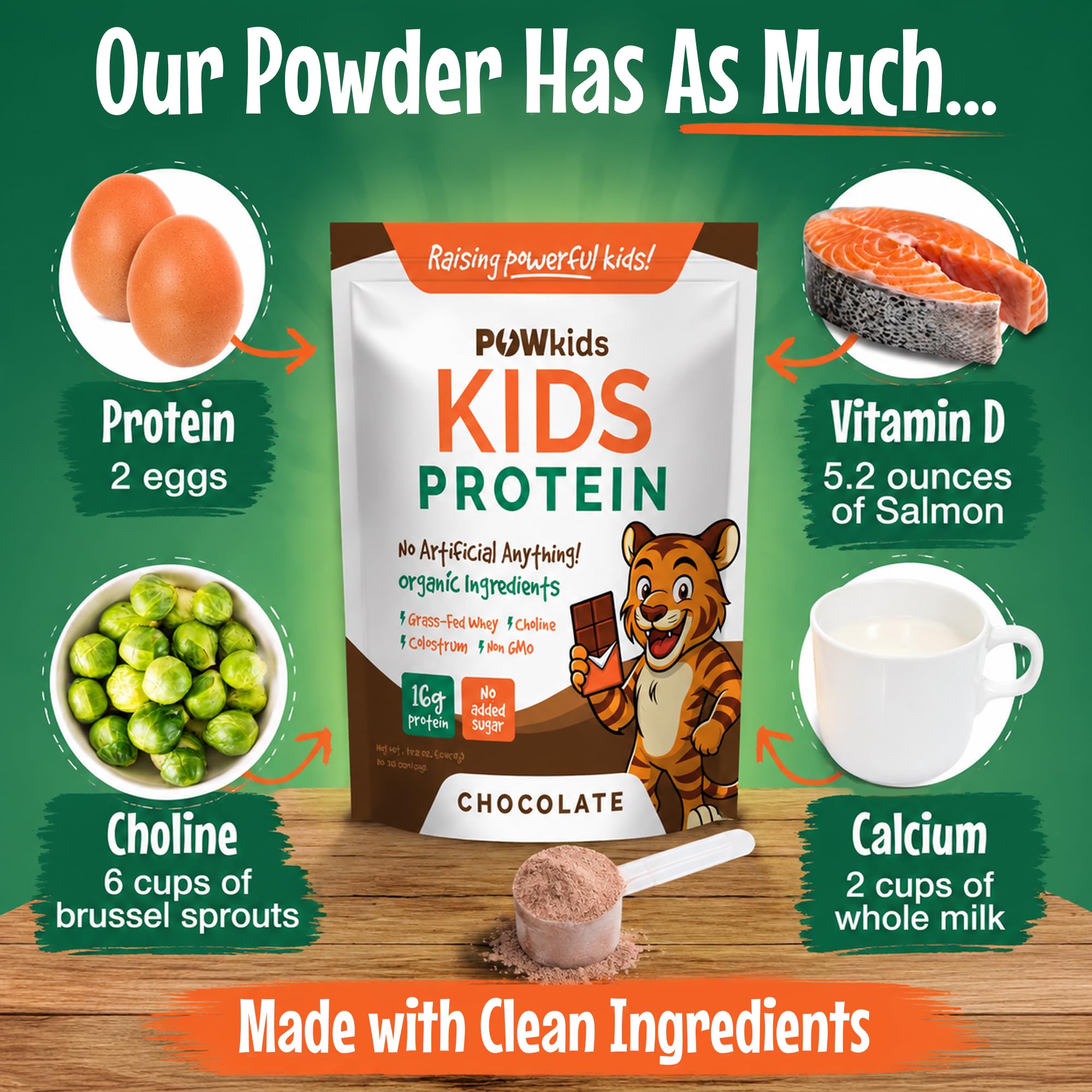 Kids Protein Shake Powder 16g Sports Drink - Zero Added Sugar Grass-Fed Whey Proteins With Organic Ingredients, Calcium & Choline for Bone Strength & Brain Development, 15-30 Servings – Chocolate — Amazon image 3