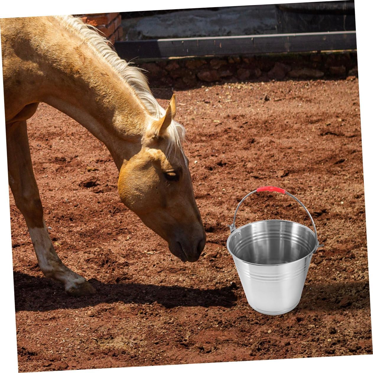 Horse Feed Bucket Large Capacity Stainless Steel Bucket for Water Feed Storage Portable Waterer for Stalls