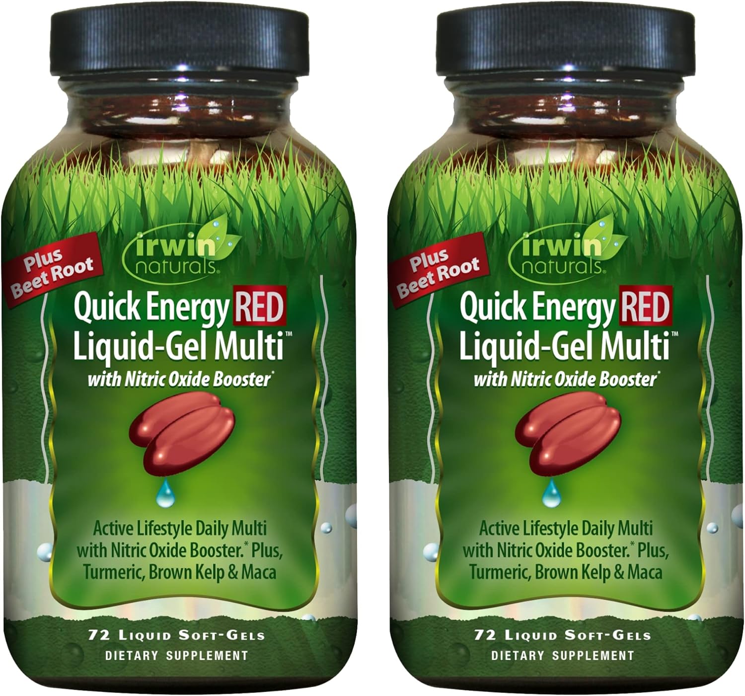 Irwin Naturals Quick Energy RED Liquid-Gel Multi - 72 Liquid Soft-Gels, Pack of 2 - with Nitric Oxide Booster & Super Foods - 72 Total Servings : Health & Household