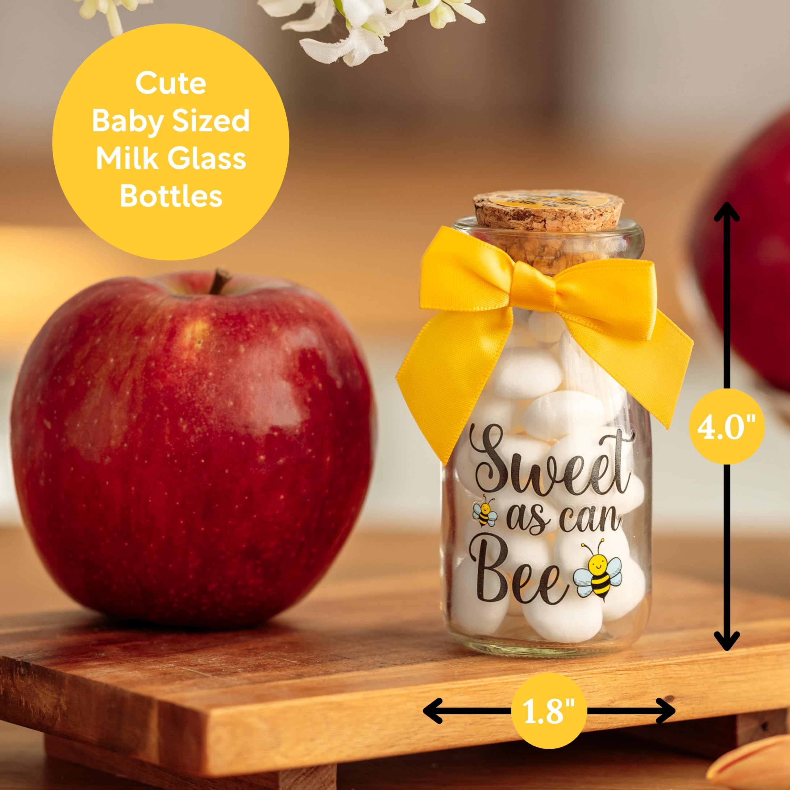 Ethisa Szklane butelki ze wstążkami i naklejkami w stylu vintage, baby shower, pamiątka urodzinowa dla gości, dekoracja stołu, słoik na cukierki, 24 szt., Sweet As Can Bee