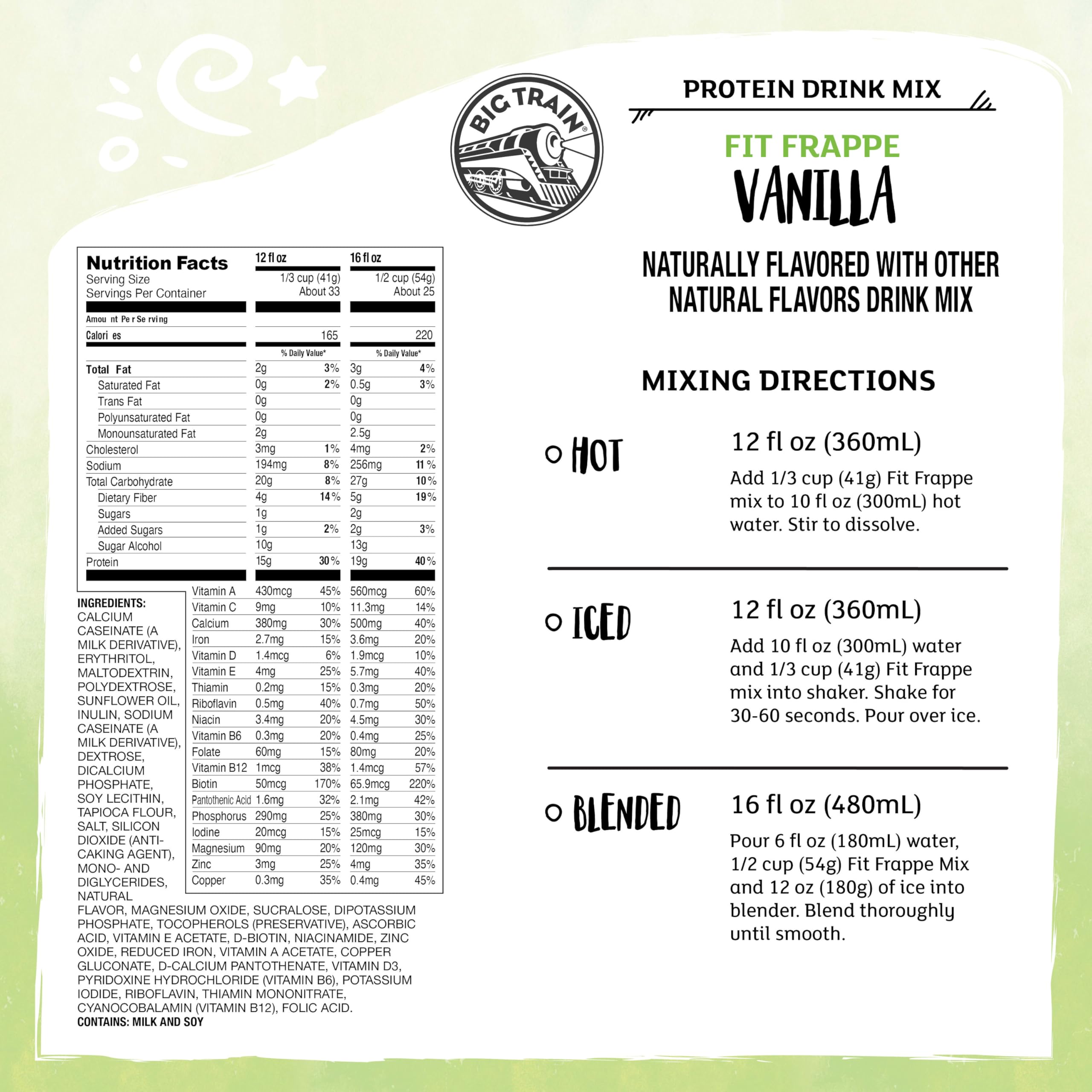 Big Train Fit Frappe Vanilla Protein Beverage Mix, 3 Pound (Pack of 1)