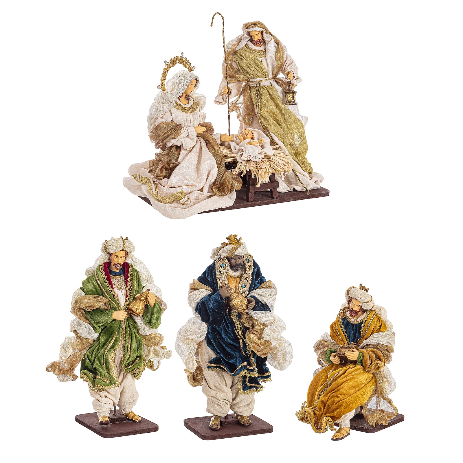 Statues De Crèche Complètes Avec Vêtements En Tissu H 60 Cm / Gris Et Creme 89340350