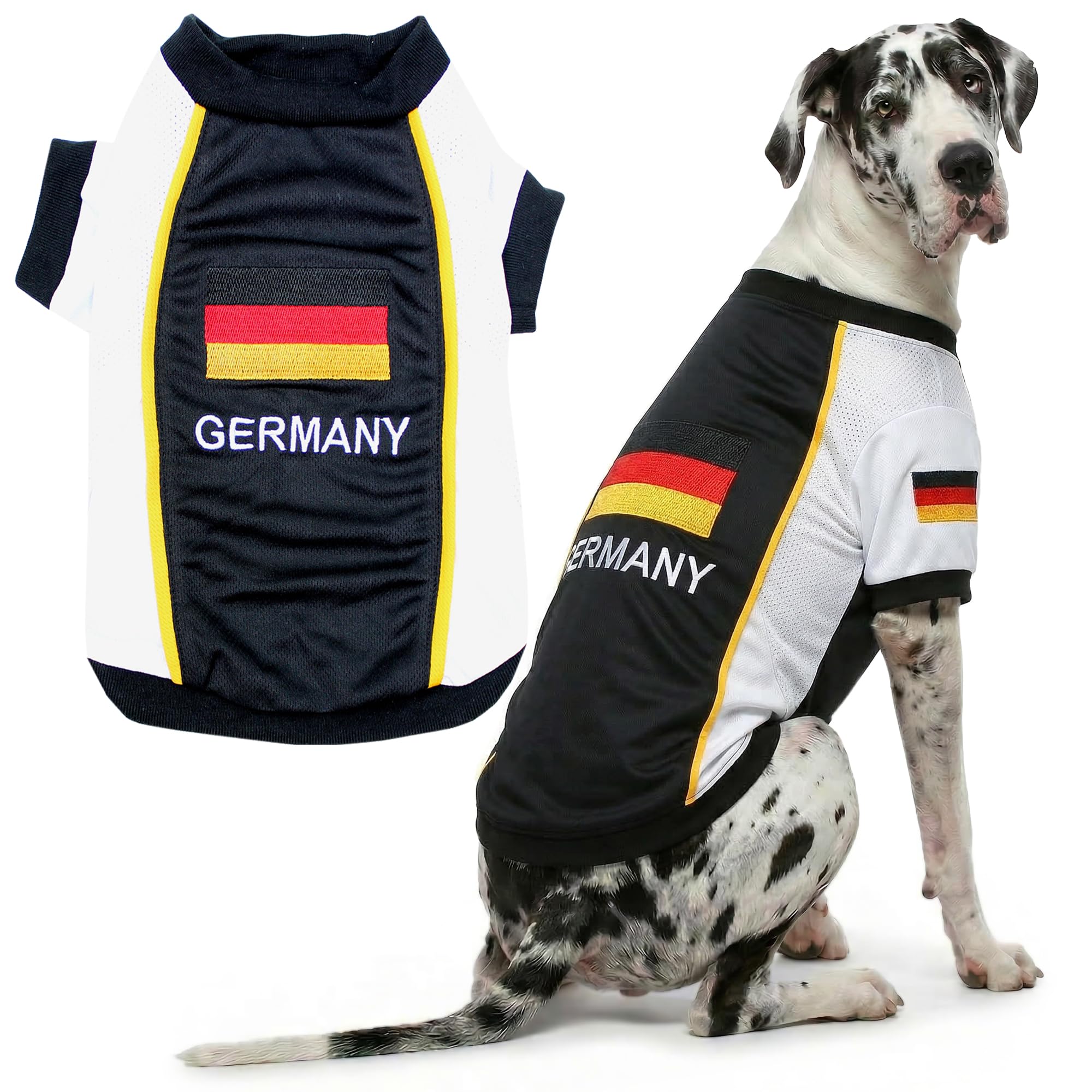 Parisian Pet Team Germany Hundetrikot – atmungsaktives Netz-Welpen-Fußballtrikot – leichte Stretch-Sportliche Hundekleidung – Sommer-Shirts für große Hunde – Fußballtrikot für Hunde – Sportbekleidung