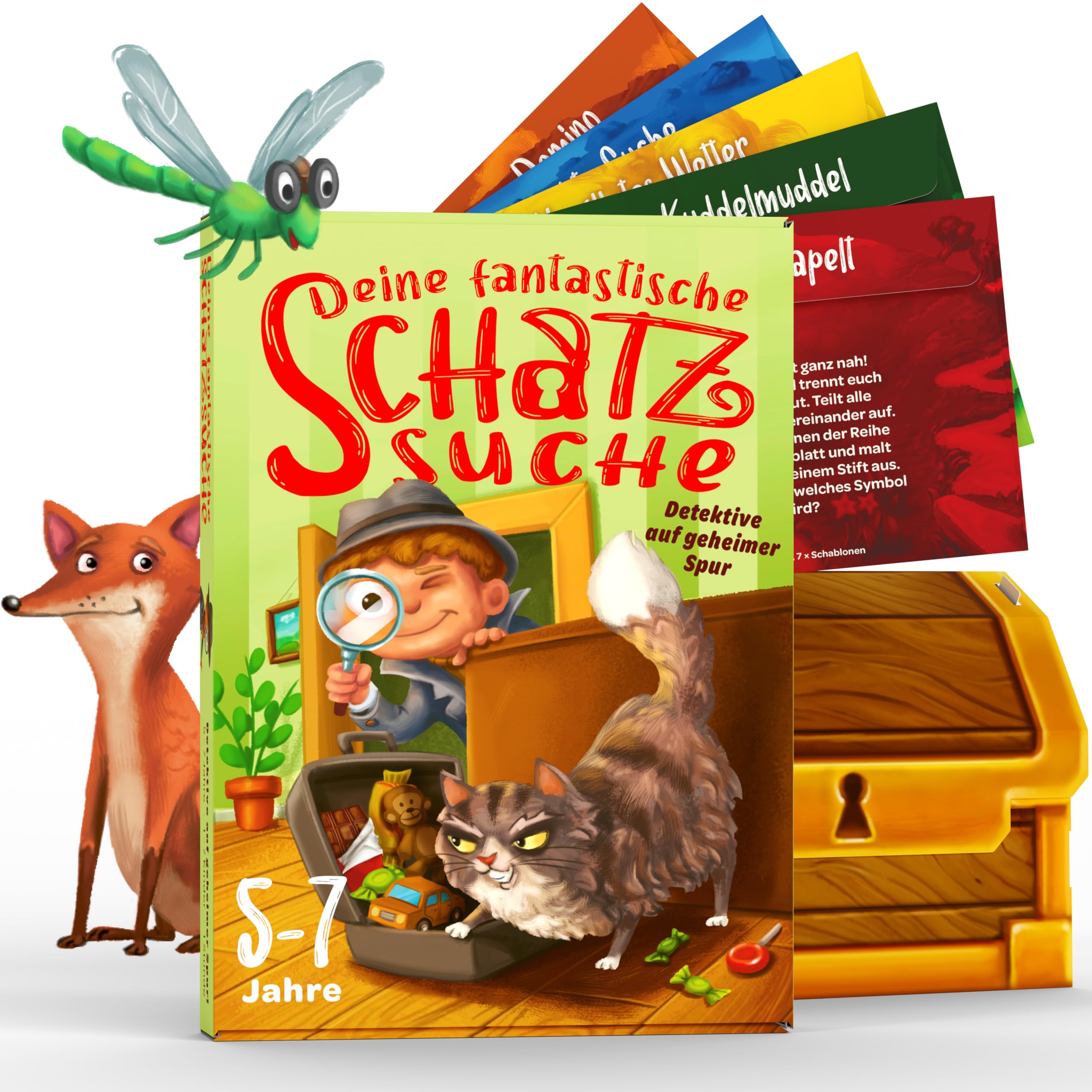 Schnitzeljagd Spiel für 1 bis 7 Kinder von 5 bis 7 Jahren – Komplettset - Kindergeburtstag Spiele - Schnitzeljagd Kinder - Detektive auf geheimer Spur