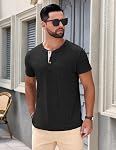 TARAINYA Men's Henley Shirts Cotton Button Short Sleeve Casual T-Shirts Homme with Pocket