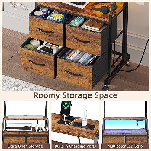 Miniatura 5 de Soporte de TV rodante con soporte y 4 cajones de tela, soporte de TV con ruedas para TV de 32 a 75 pulgadas, centro de entretenimiento y mesa