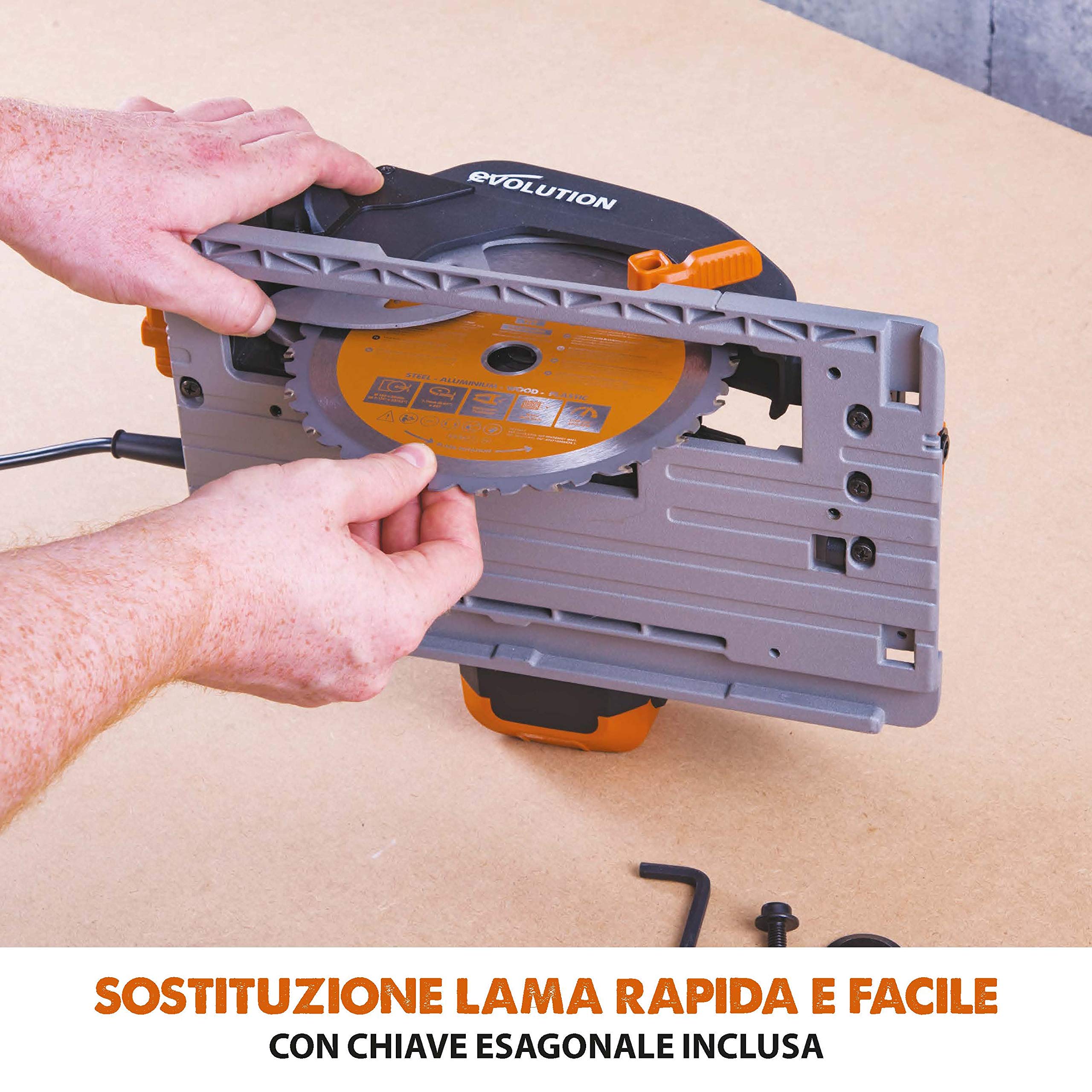 Evolution Power Tools - R185CCSX Sega Circolare Multi-Materiale 185 mm Compatibile con Binario Guida (Pacchetto Abbinato con Binario da 1020 mm Incluso), 230 V