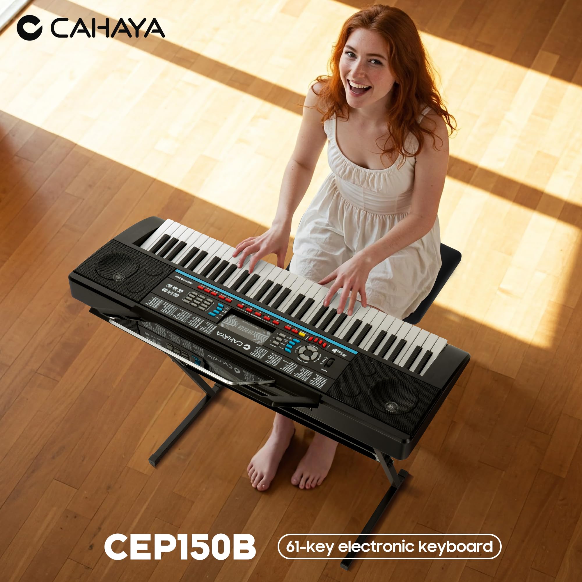 CAHAYA Tastiera Musicale 61 Tasti - Set di Pianoforte Elettrico per Principianti con Supporto, Sgabello, 1 Microfono, Altoparlanti Integrati, 3 Modalità Didattiche, Tastiera Elettronica Portatile con