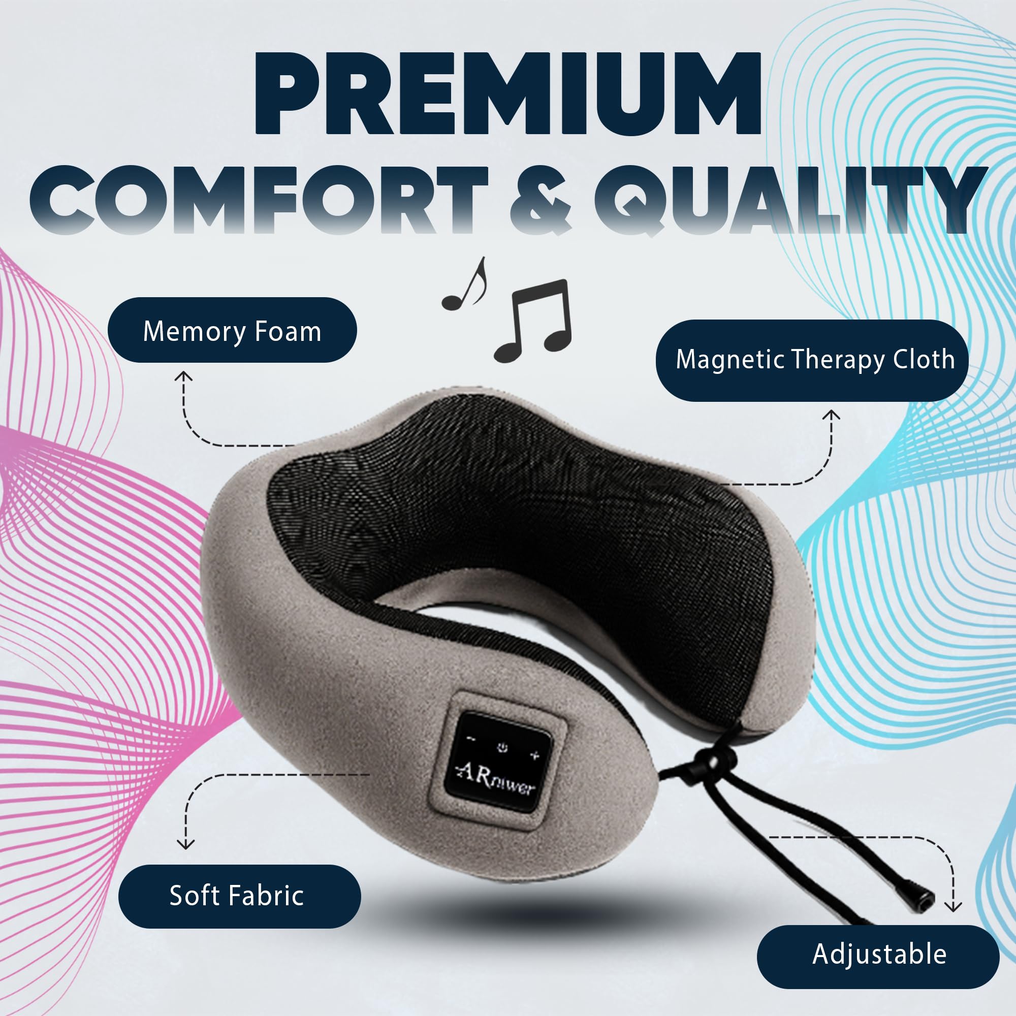 Almohada de cuello semicircular con Bluetooth y altavoz inalámbrico Bluetooth adecuado para avión, autobús, tren, coche, oficina y camping al aire libre para dormir, descansar, los mejores