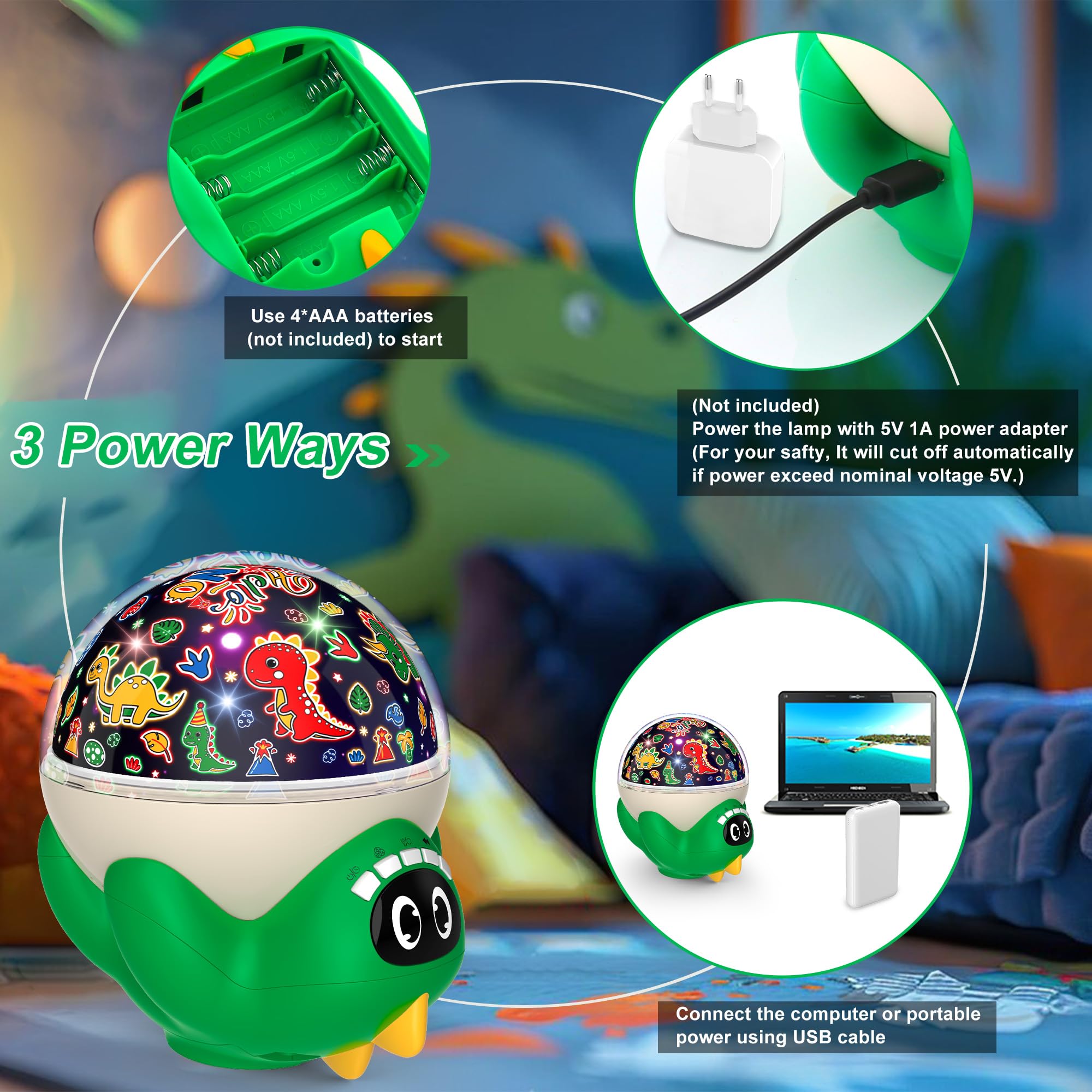Proyector de luz nocturna de dinosaurio para habitación de niños, lámpara de dinosaurio con 10 música relajante y temporizador, control remoto, efecto de proyección colorido, alto brillo, regalos de