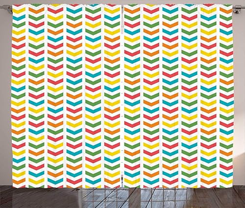 Ambesonne Arrow Curtains, Illustration of Colorful Repetitive Arrows Pointing Downwards on a Plain Background, Living Room Bedroom Window Drapes 2