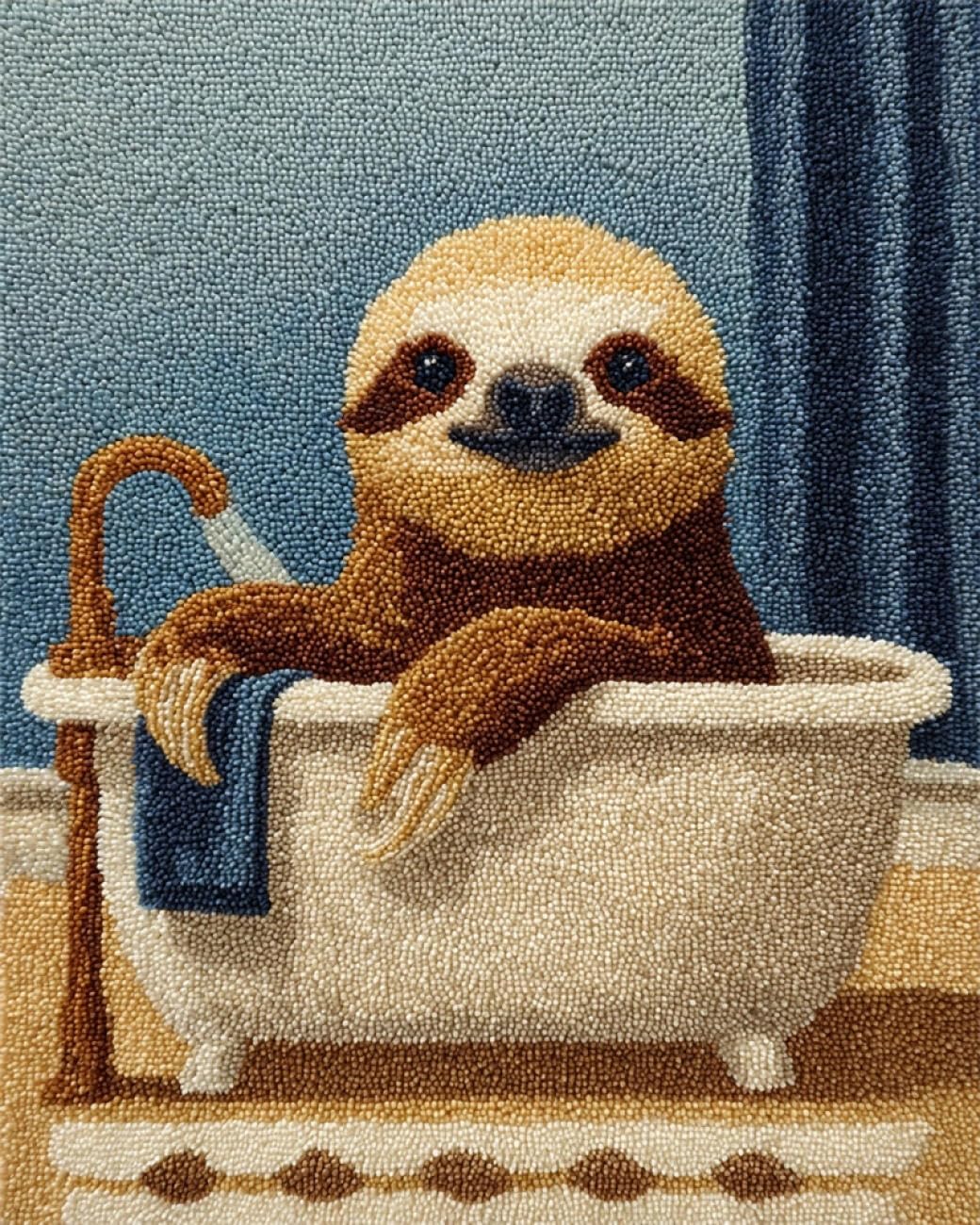 Henypt DIY Latch Hook Rug Kits Sloth in the Bathtub 90x120cm