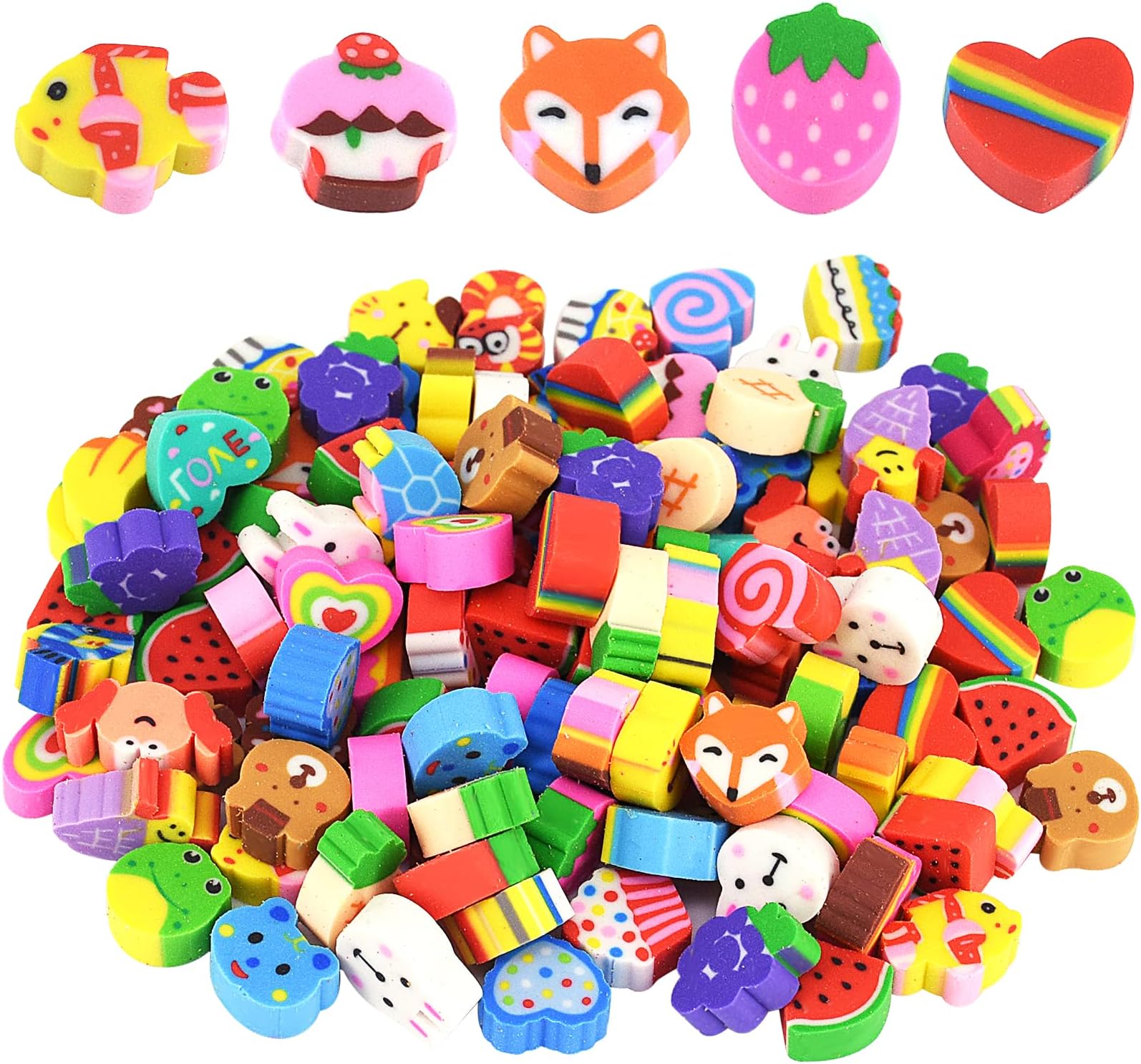 150 Pcs Mini Erasers Animal Rubber Multipack Novelty Erasers Small Pencil Erasers for Homework Classroom Rewards Prizes Party Favors