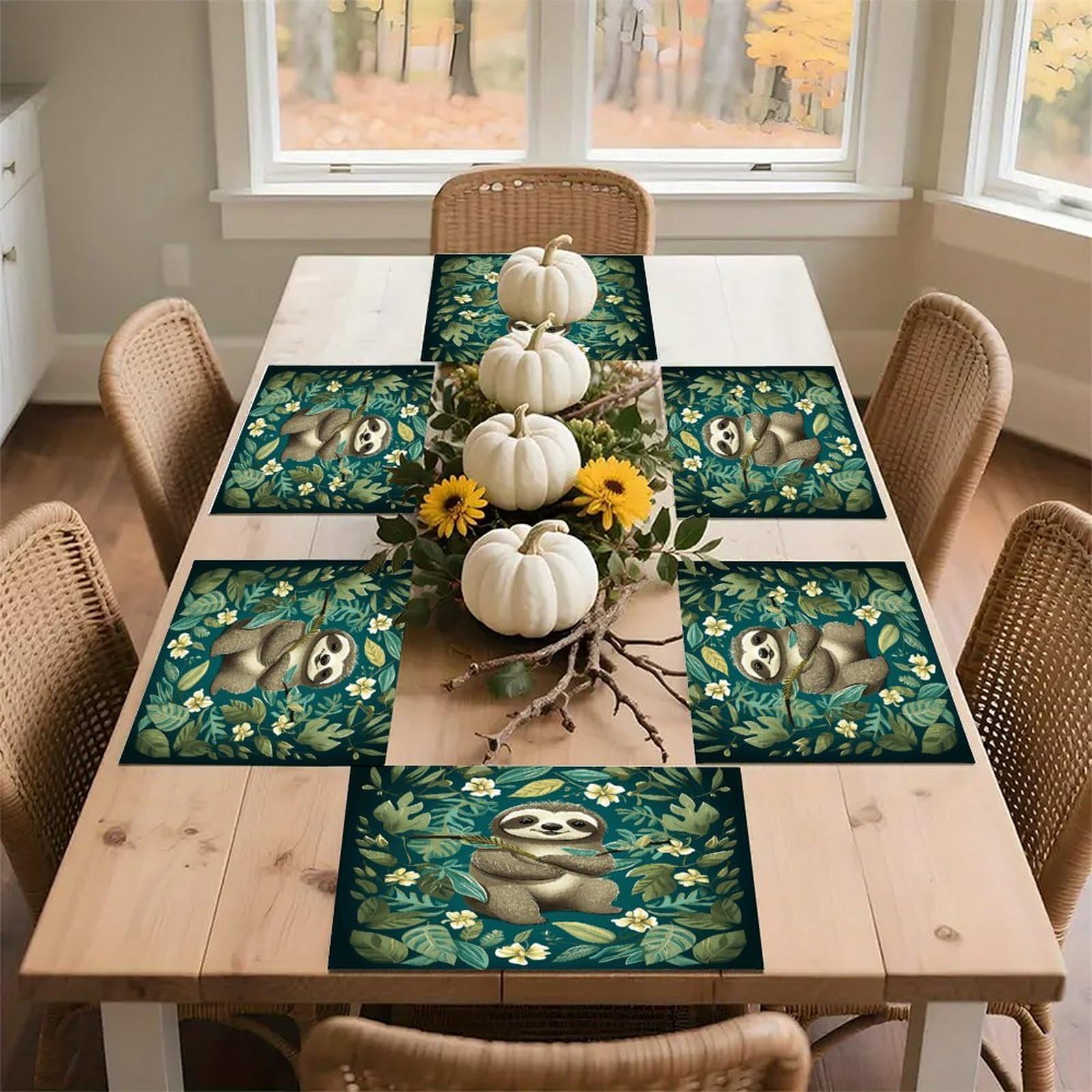 Adorable Sloth Placemats Non-Slip Heat Resistant Table Mats Flax Washable Cloth Place Mats Easy to Clean Premium Placemat for Kitchen Dining Table Decor Party Outdoor