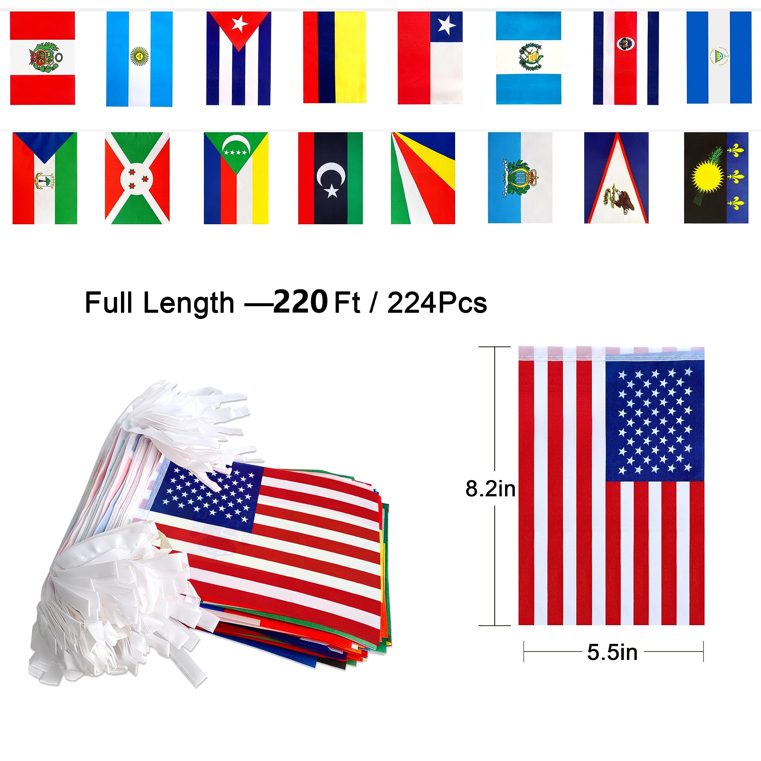 LUSEOAN 224 Different Countries International String Flags Banner of the World Small Mini Bunting Banners for Grand Opening,Bar,School Office,Sports Events,International Festival Decorations,All Countries Flags,220 Feet - Image 2