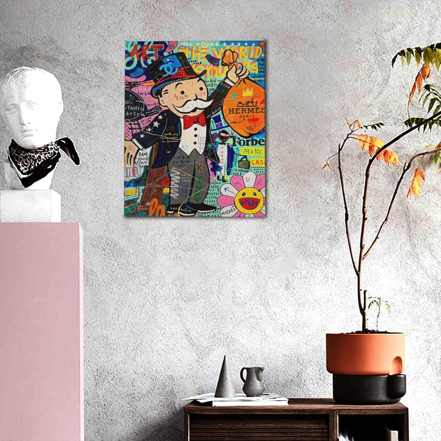 Banksy Street Graffiti Canvas Wall Art Man Fashion Unique Modern Artist Aesthetics Pictures Wall Decor Abstract Painting Framed Poster Print for Home Living room Bedroom Bathroom Office