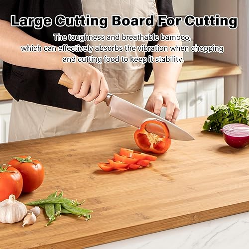 Miniatura 7 de Tabla de cortar de bambú extragrande de 36 x 22 pulgadas, tabla de cortar 4XL para cocina, tabla de cortar tabla de charcutería de 0.8 pulgadas de
