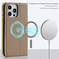 Vista 3 de VISOUL Pebbled - Funda de piel auténtica para iPhone 15 Pro Max con tarjetero y función atril magnético para iPhone 15 Pro Max (6.7 pulgadas)