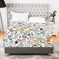 Vista 14 de YIYEA Sábana bajera ajustable floral, sábana ajustable de microfibra cepillada doble de bolsillo profundo tamaño matrimonial, sábana inferior