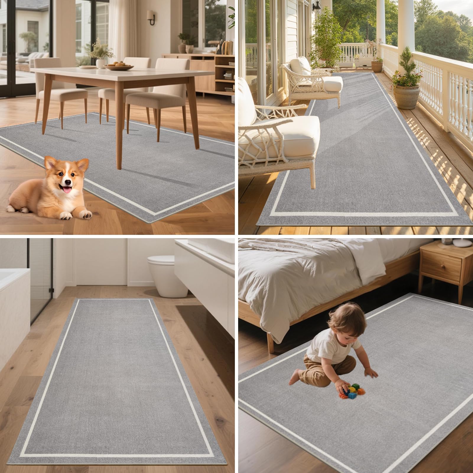 Teppich Läufer Flur rutschfest Küchenteppich Waschbar 60 x 180 cm Grau Flurläufer Teppichläufer Fußmatte Lang Korridor Teppiche Läufer für Küche, Wohnzimmer, Schlafzimmer