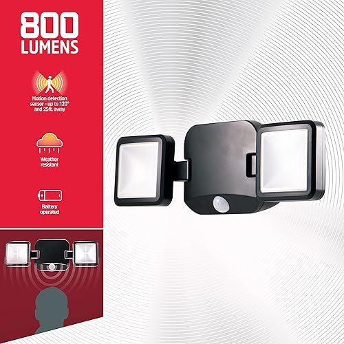 Miniatura 2 de Energizer Luz de inundación LED para exteriores, luz de seguridad, 2 cabezales, inalámbrica, funciona con pilas, 800 lúmenes, gira y gira,