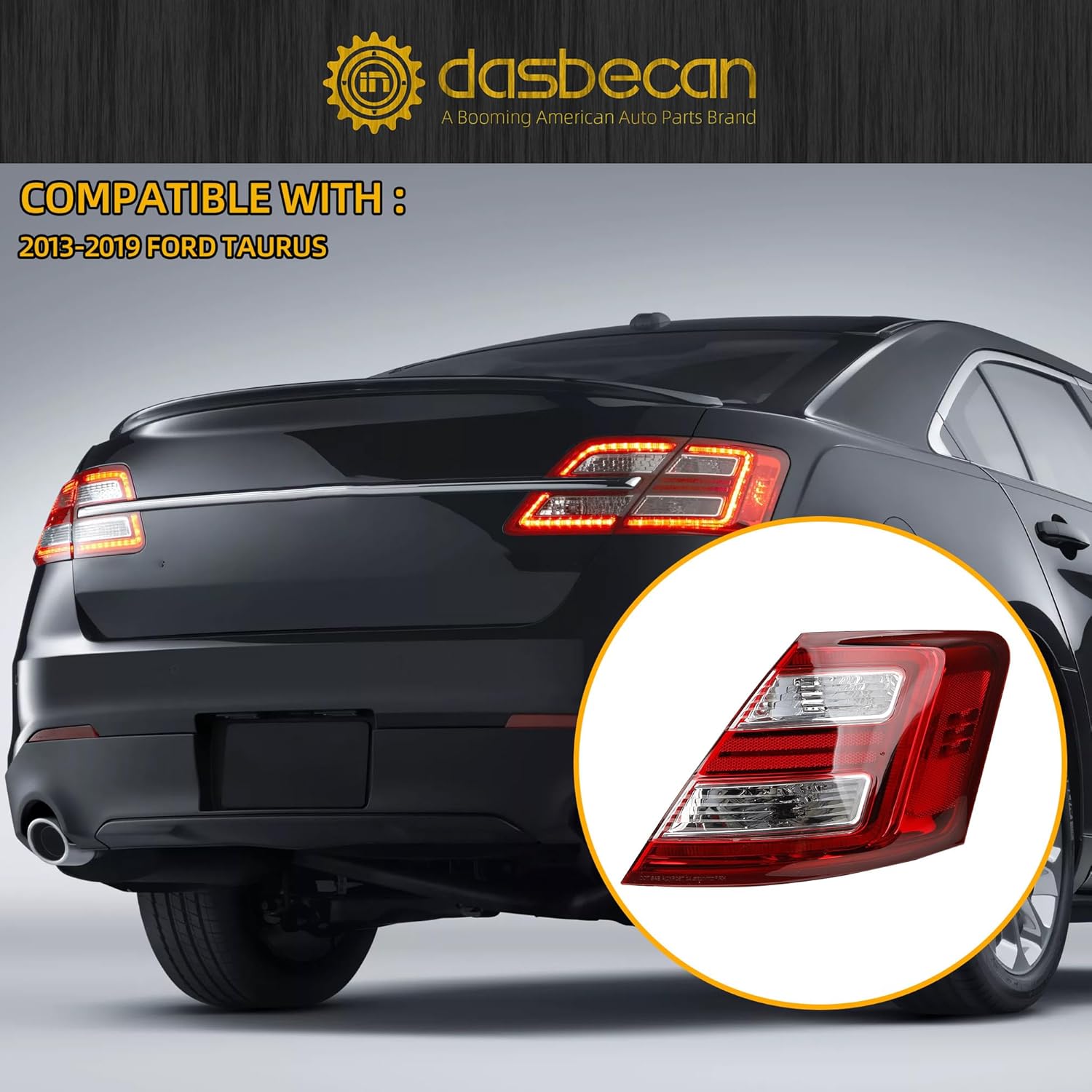Dasbecan LED Halogen Tail Light Compatible with 2013-2019 Ford Taurus Taillight Rear Lamp Right Passenger Side Replace# DG1Z13404AA FO2805108