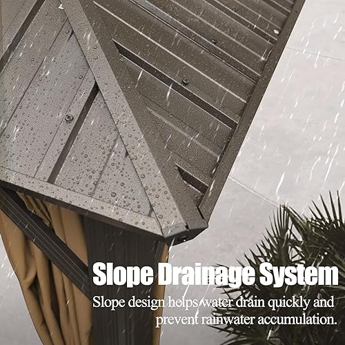 Miniatura 6 de Domi - Cenador de metal con techo rígido de 12 x 12 pies, kiosco de aluminio para exteriores con doble techo de acero galvanizado, cortina y red,