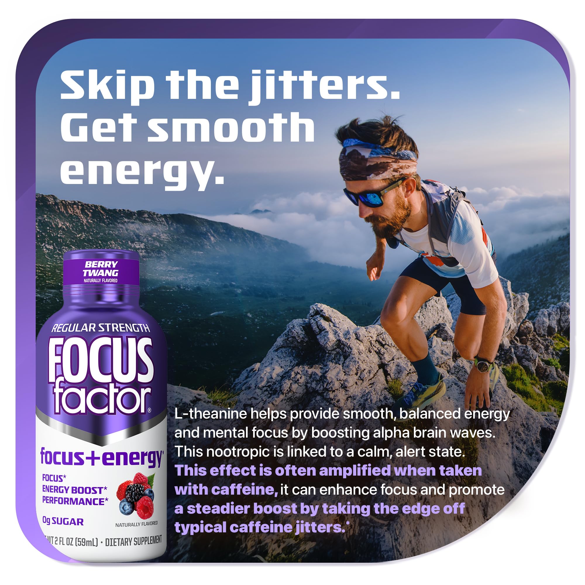 Focus Factor Focus + Energy Shots - 12 x 2oz Bottles (Berry Twang Flavor) - Powered by Nootropics with Caffeine, L-Theanine, Ginkgo, Bacopa, L-Tyrosine, Alpha GPC — Amazon image 4