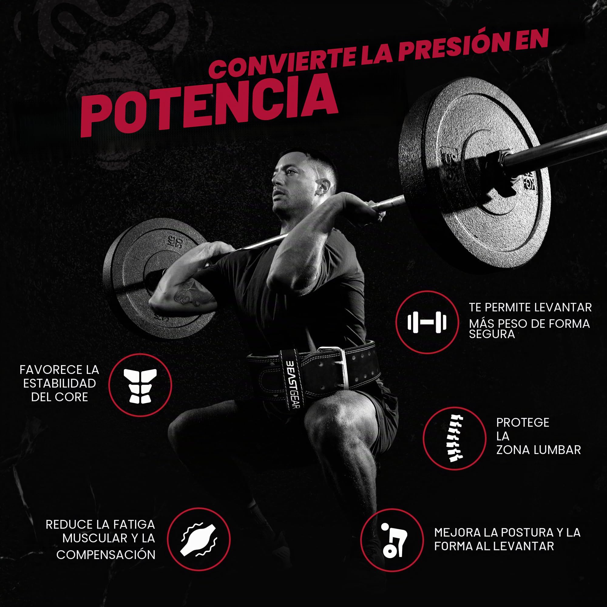 Beast Gear Cinturón Halterofilia – Cinturón Lumbar Powerlifting con Doble Hebilla – Cinturón Levantamiento de Peso de Piel Nobuck – 10 cm de Ancho y 10 mm de Grosor
